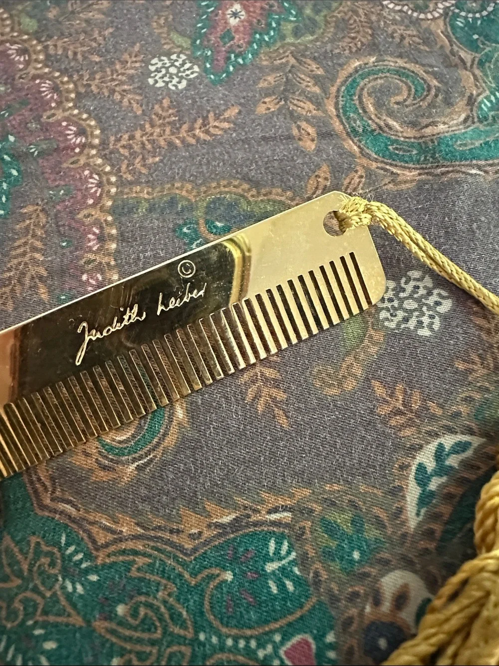 Vintage Judith Leiber Gold Pocket Comb with Gold Tassel